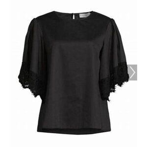 Harshman Nilia Blouse Black Lace Sleeve Top Women’s XS NWT 100% Cotton